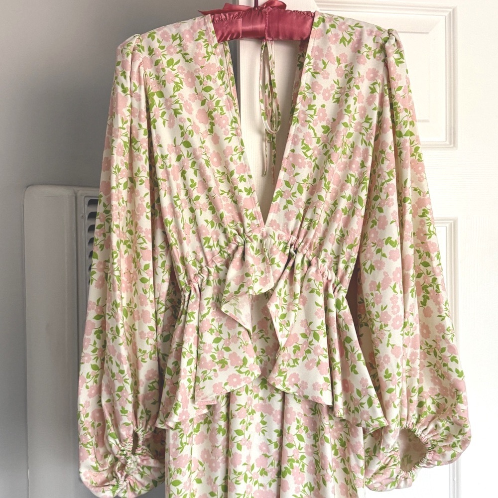Floral V-Neck Mini Dress with Balloon Sleeves